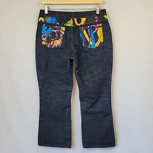 FUBU Collection Painted Crop Jeans Indigo Wash Size 9/10